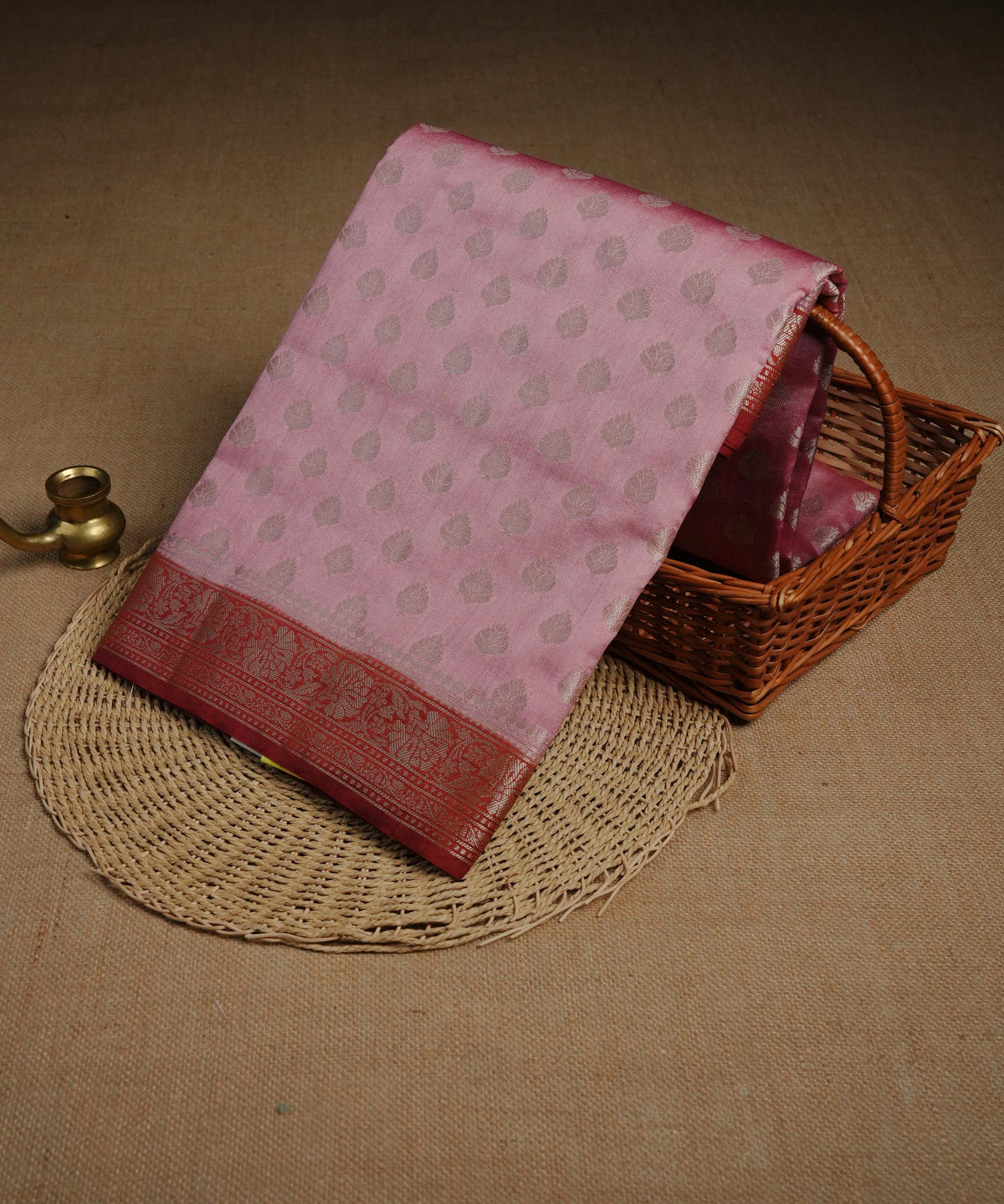 Baby pink colour Banarasi soft silk saree