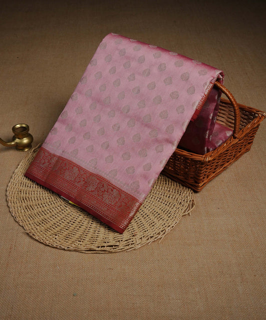 Baby pink colour Banarasi soft silk saree