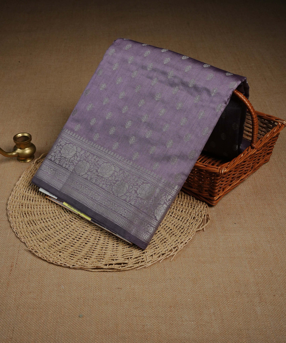 Dusty Lavender colour Banarasi soft silk saree