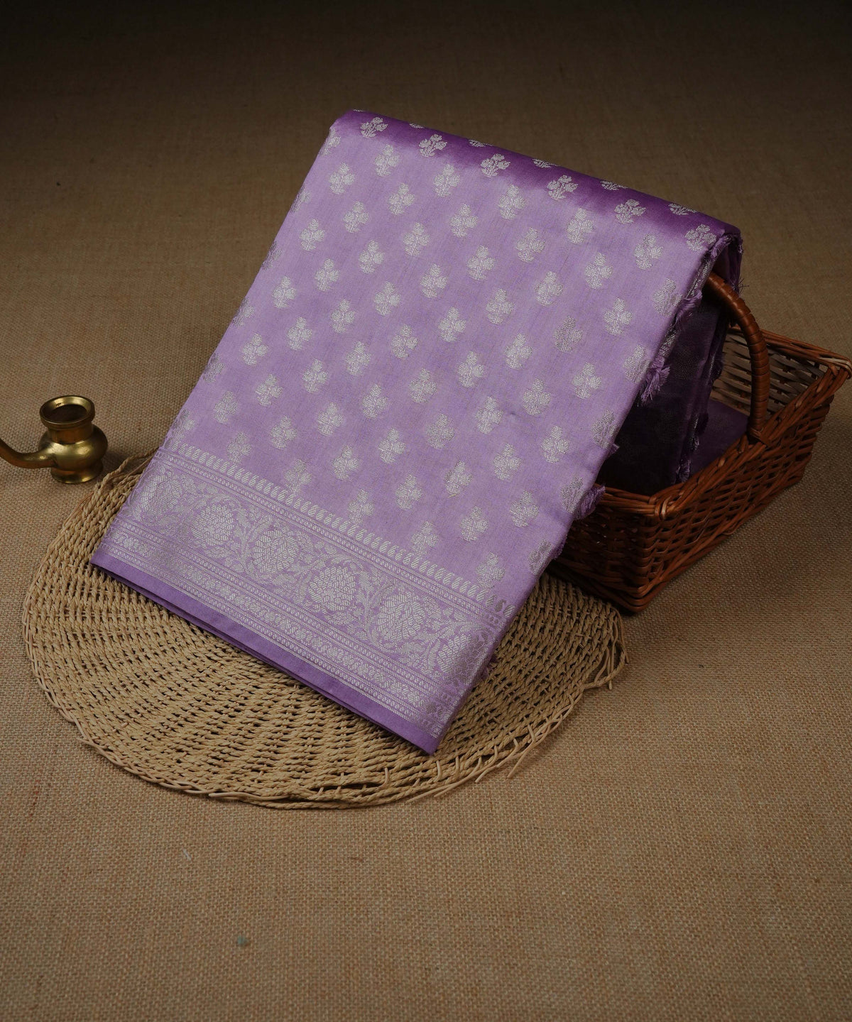Lavender colour Banarasi soft silk saree