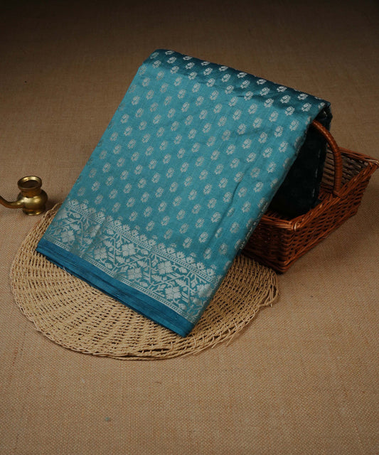 Teal colour Banarasi soft silk saree
