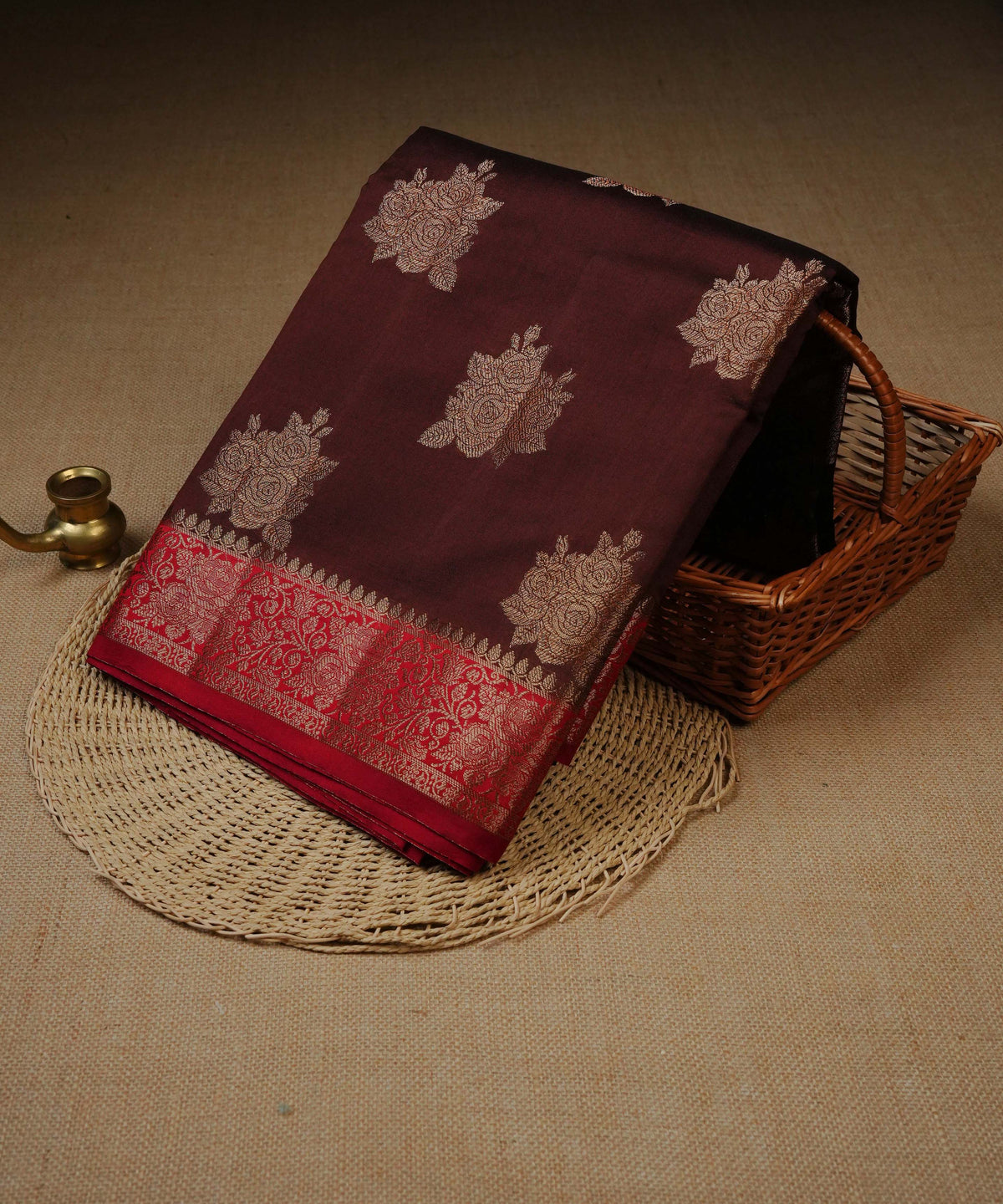 Brown colour Banarasi soft silk saree