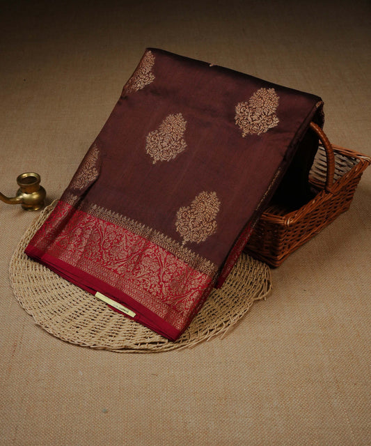 Brown colour Banarasi soft silk saree