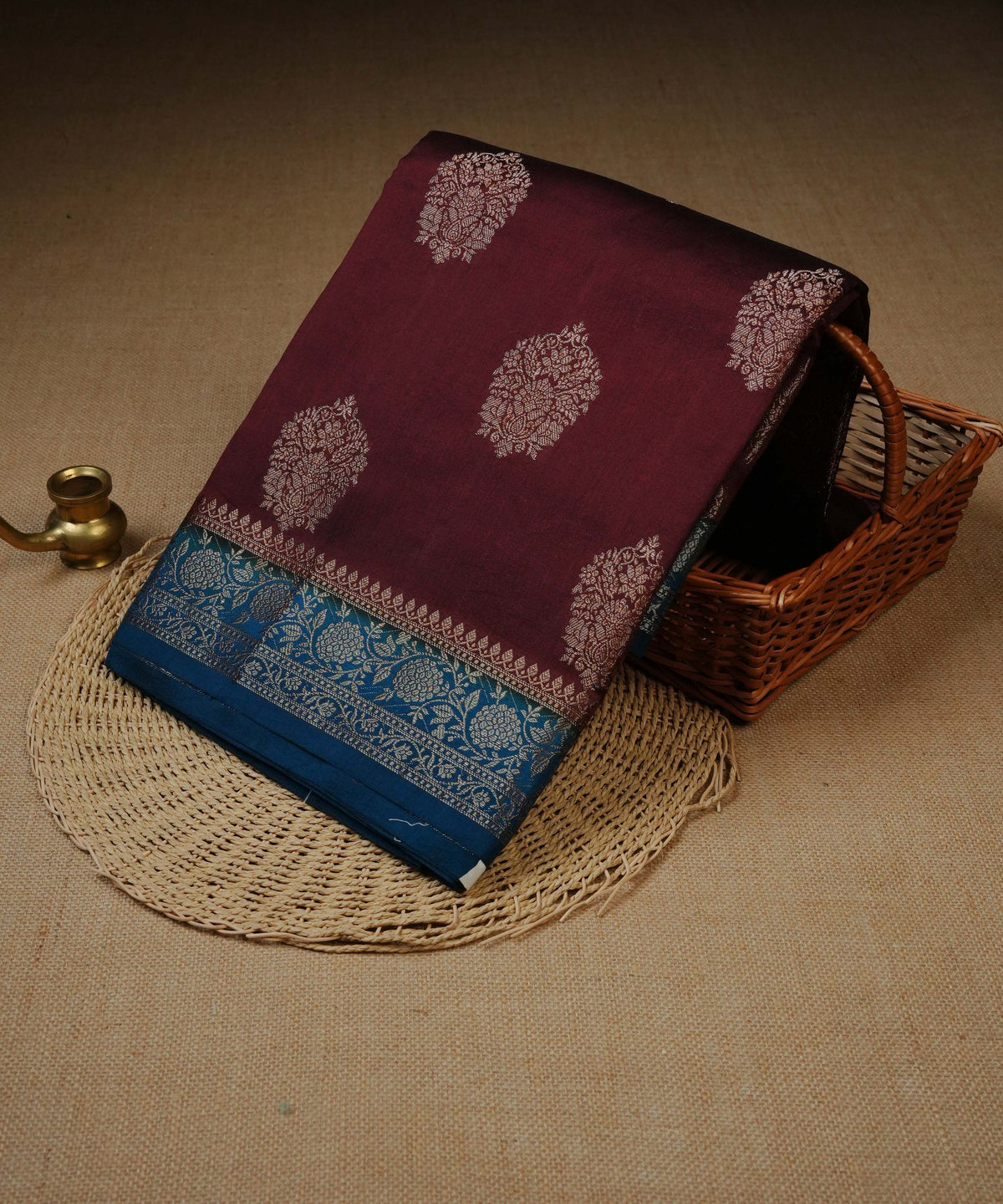 Maroon colour Banarasi soft silk saree