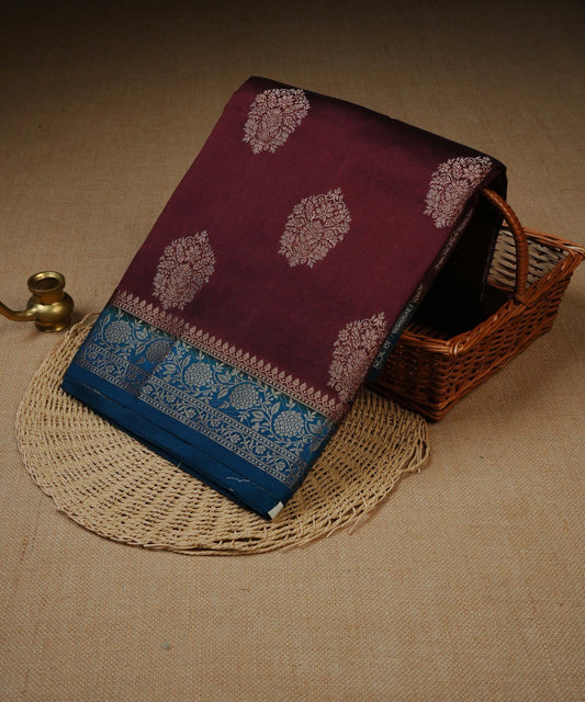 Maroon colour Banarasi soft silk saree