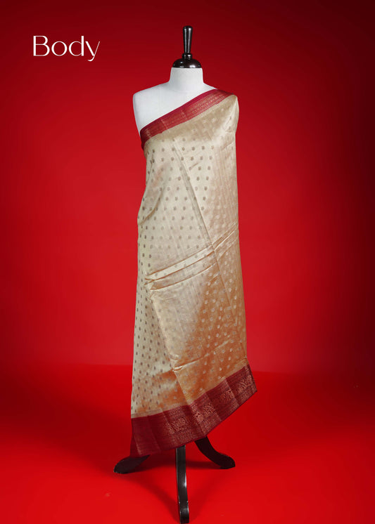 Royal Cream colour Banarasi soft silk saree