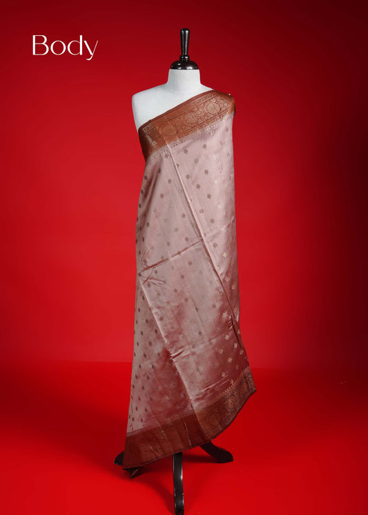Light terracotta colour Banarasi soft silk saree