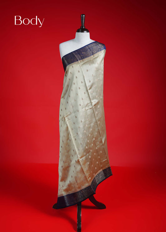 Royal Cream colour Banarasi soft silk saree