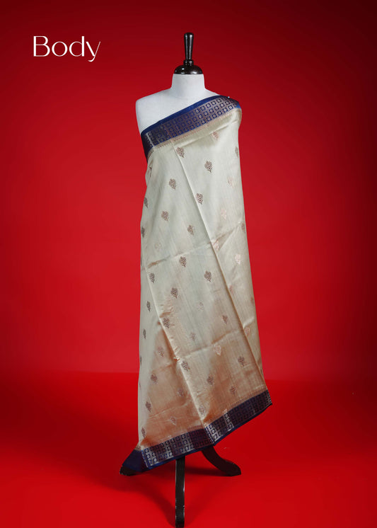 Royal cream colour Banarasi soft silk saree