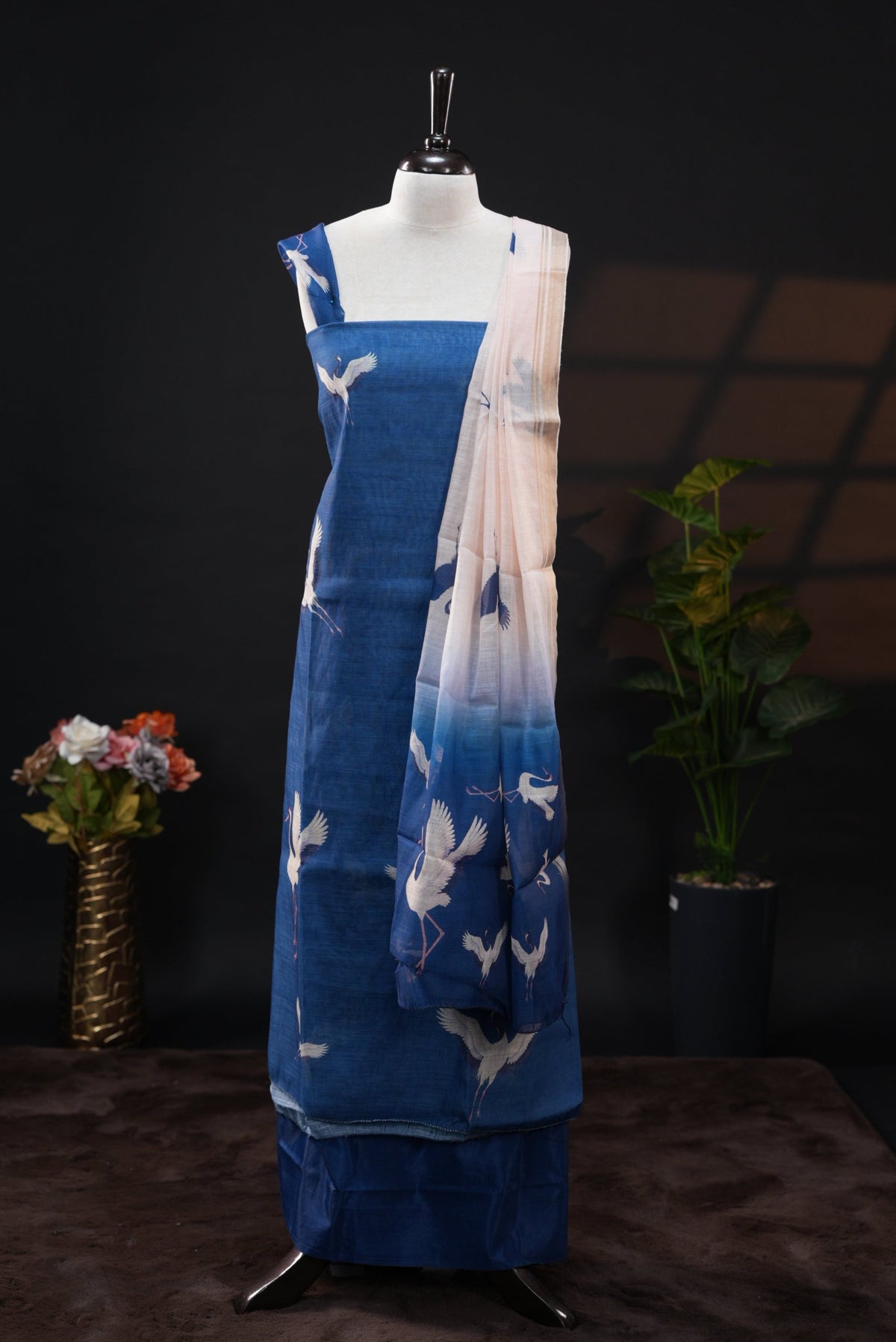 Blue Colour Chanderi Salwar Set featuring digital prints, paired with a matching dupatta and bottom.