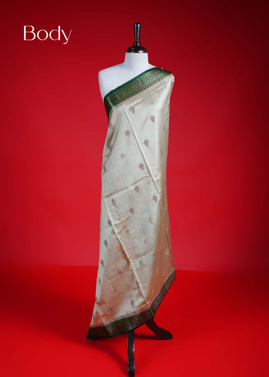 Cream colour Banarasi soft silk saree