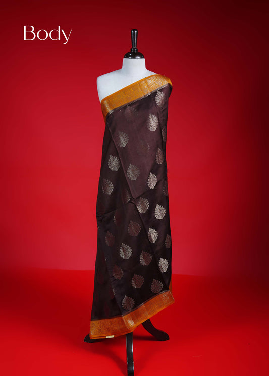 Brown colour Banarasi soft silk saree