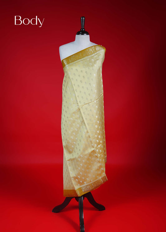 Yellow beige colour Banarasi soft silk saree