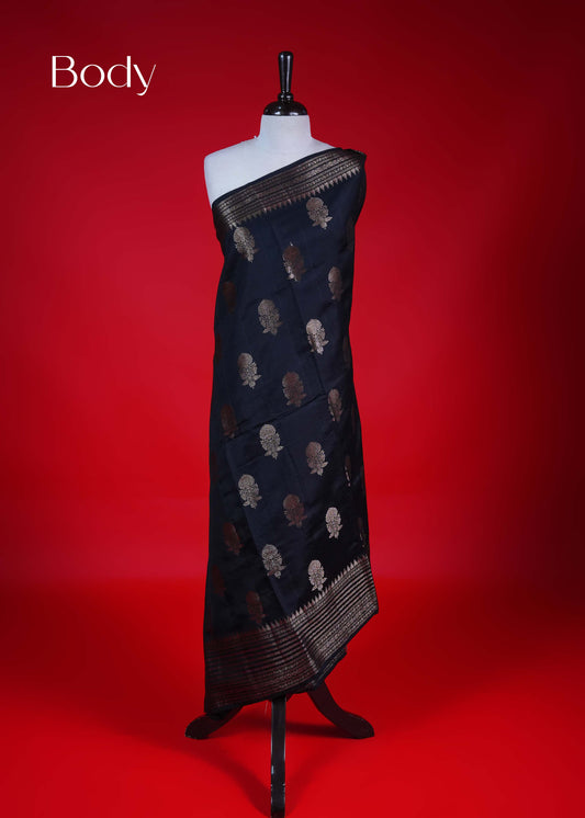 Royal Black colour Banarasi soft silk saree