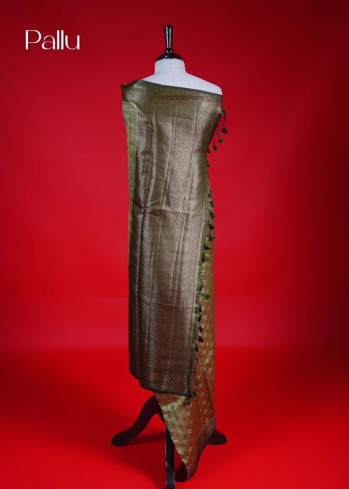 Olive colour Banarasi soft silk saree