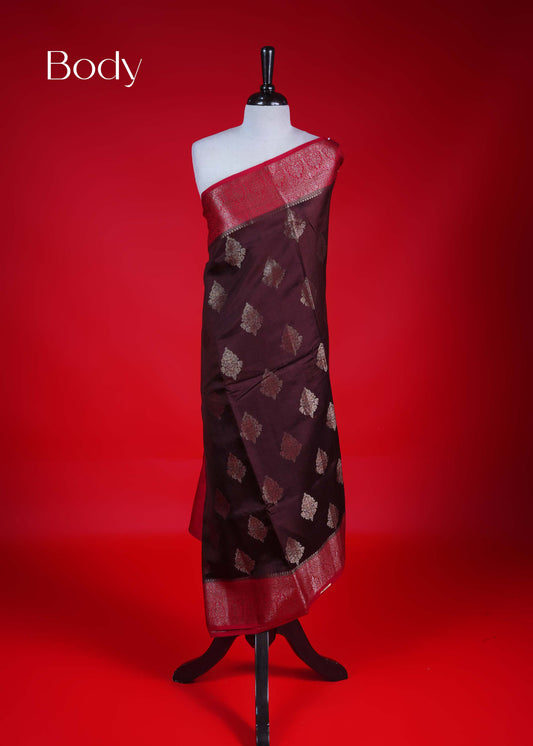 Brown colour Banarasi soft silk saree