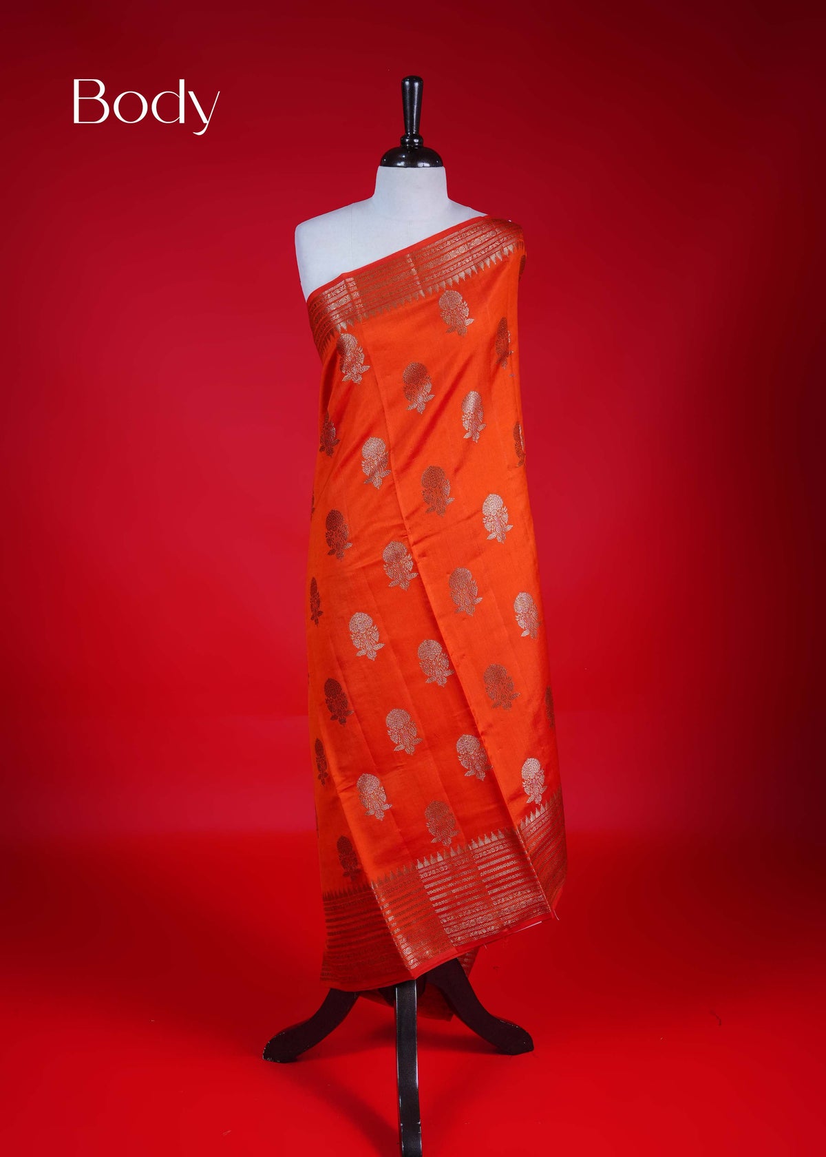 Orange colour Banarasi soft silk saree