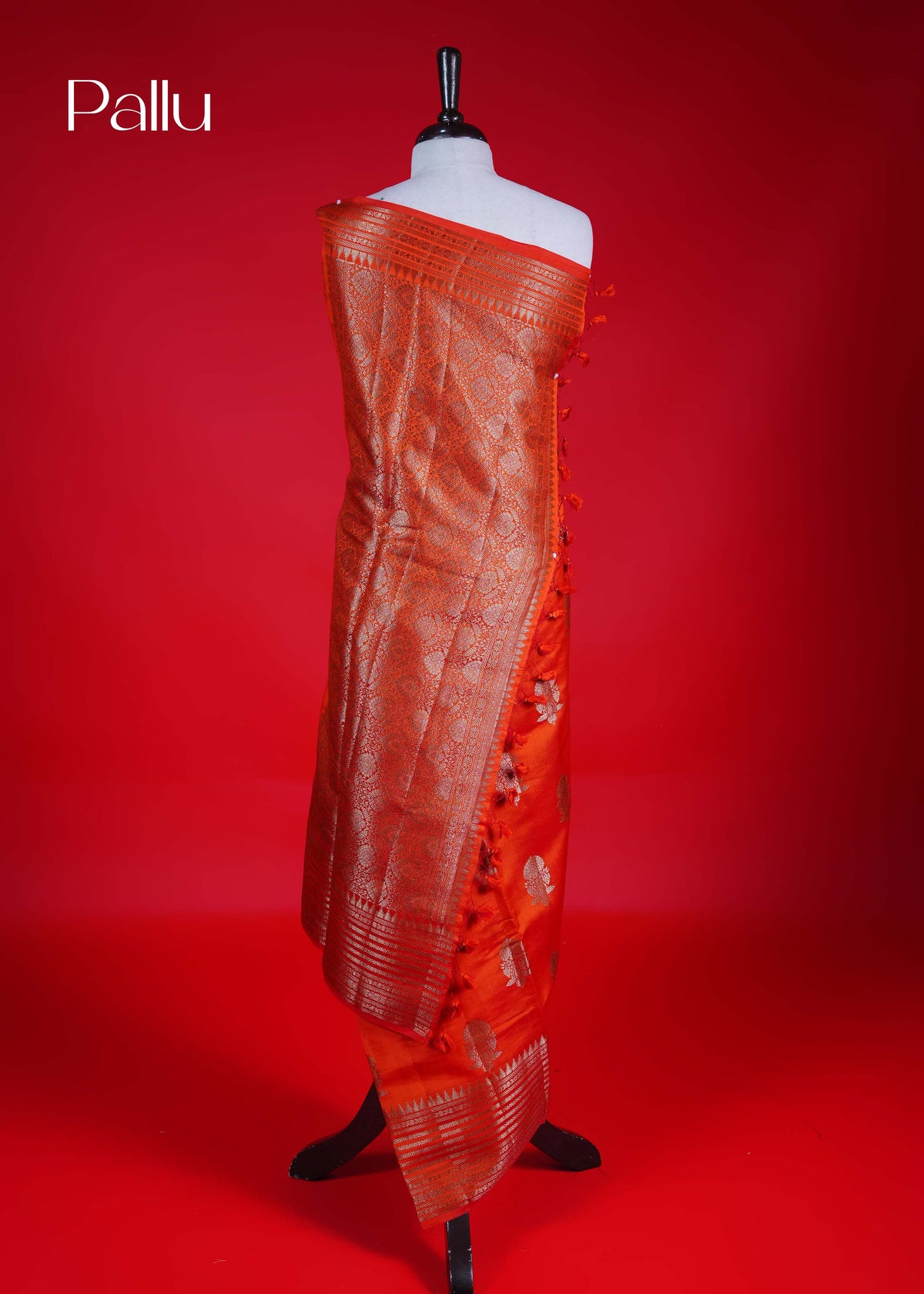 Orange colour Banarasi soft silk saree