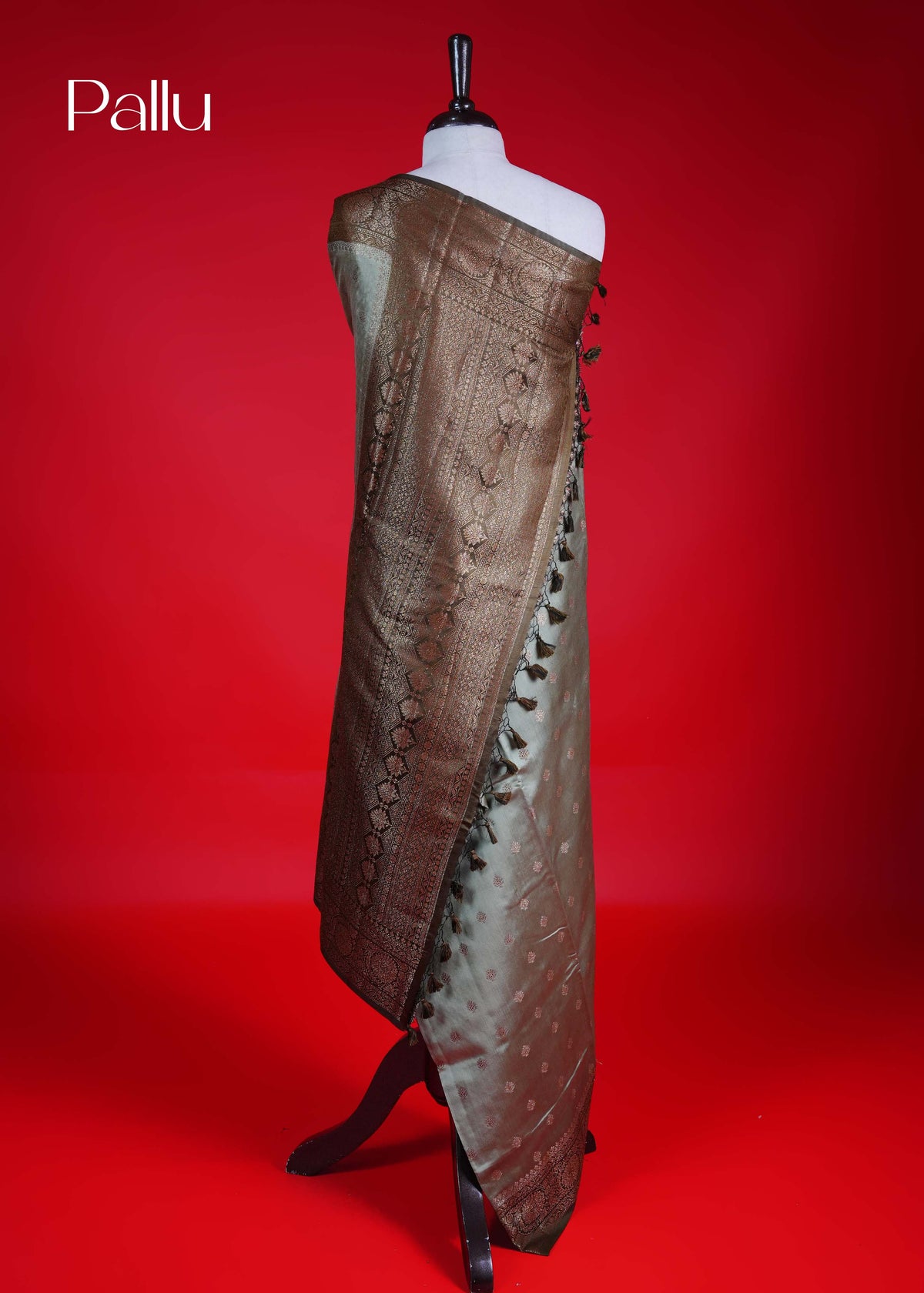 Olive colour Banarasi soft silk saree