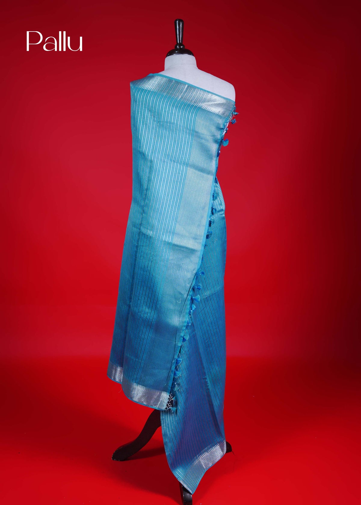 Teal blue colour Banarasi Chanderi silk saree