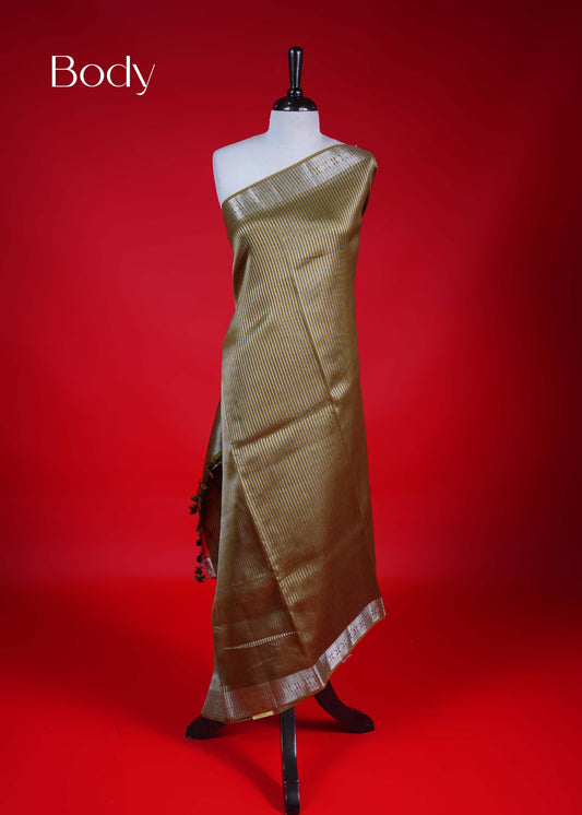 Olive colour Banarasi Chanderi silk saree
