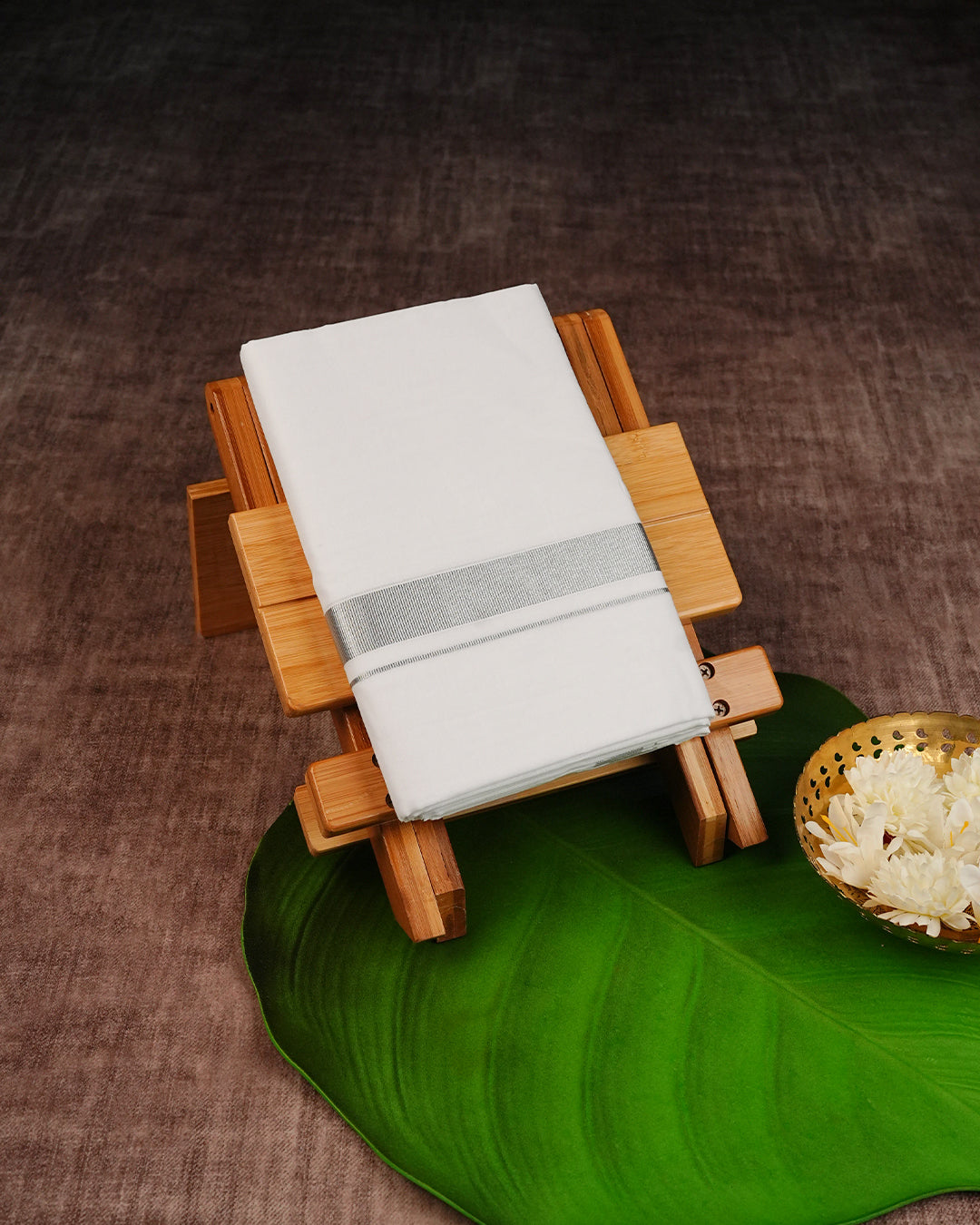 Off White Colour Cotton Double Dhoti Finished With A Classic Silver kara.