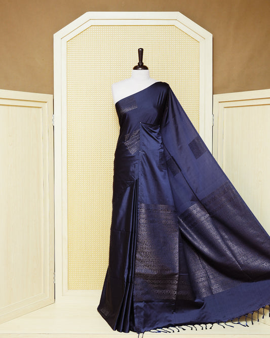 Navy blue colour soft silk saree
