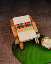 Cream Coloured Cotton Double Dhoti Finished with Multi Colour Checks & Gold Kara