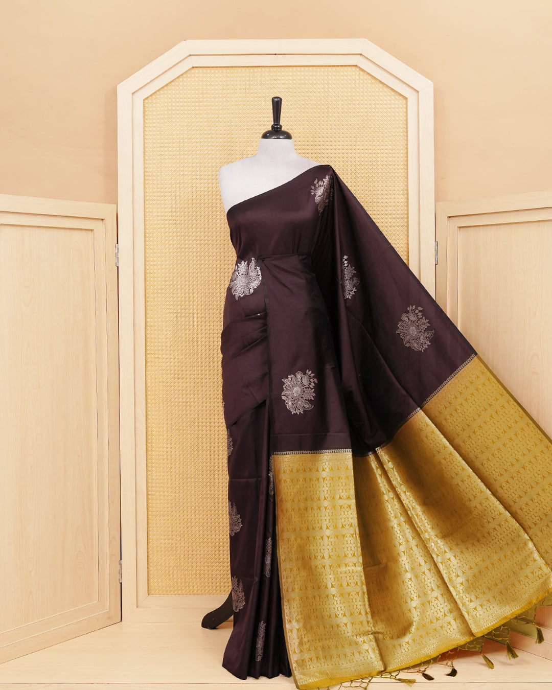 Dark chocolate colour soft silk saree