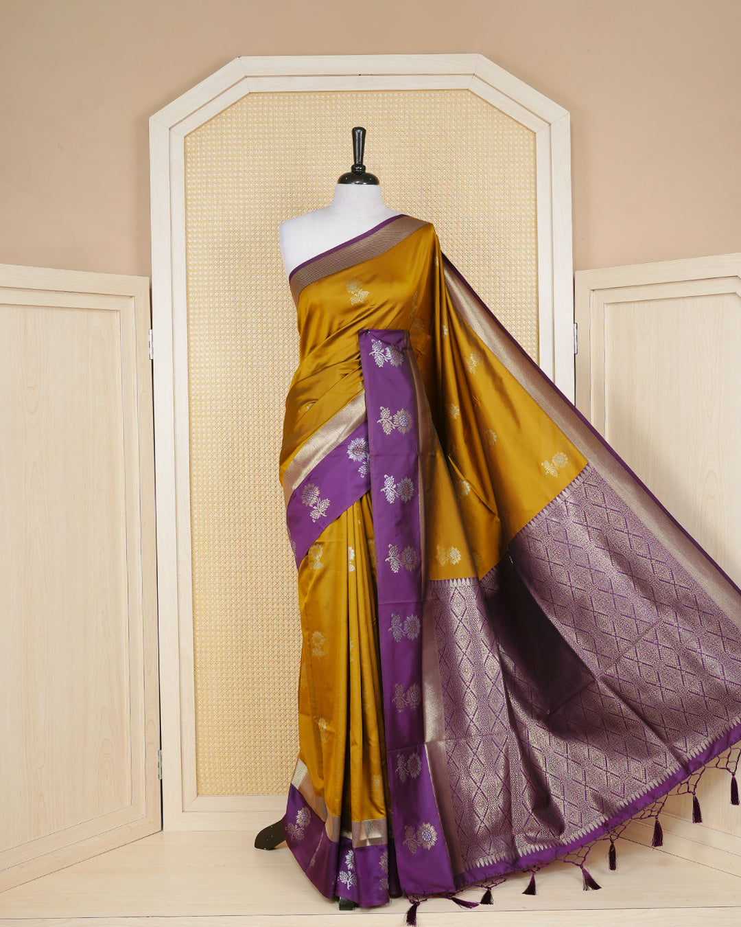 Mustard colour soft silk saree