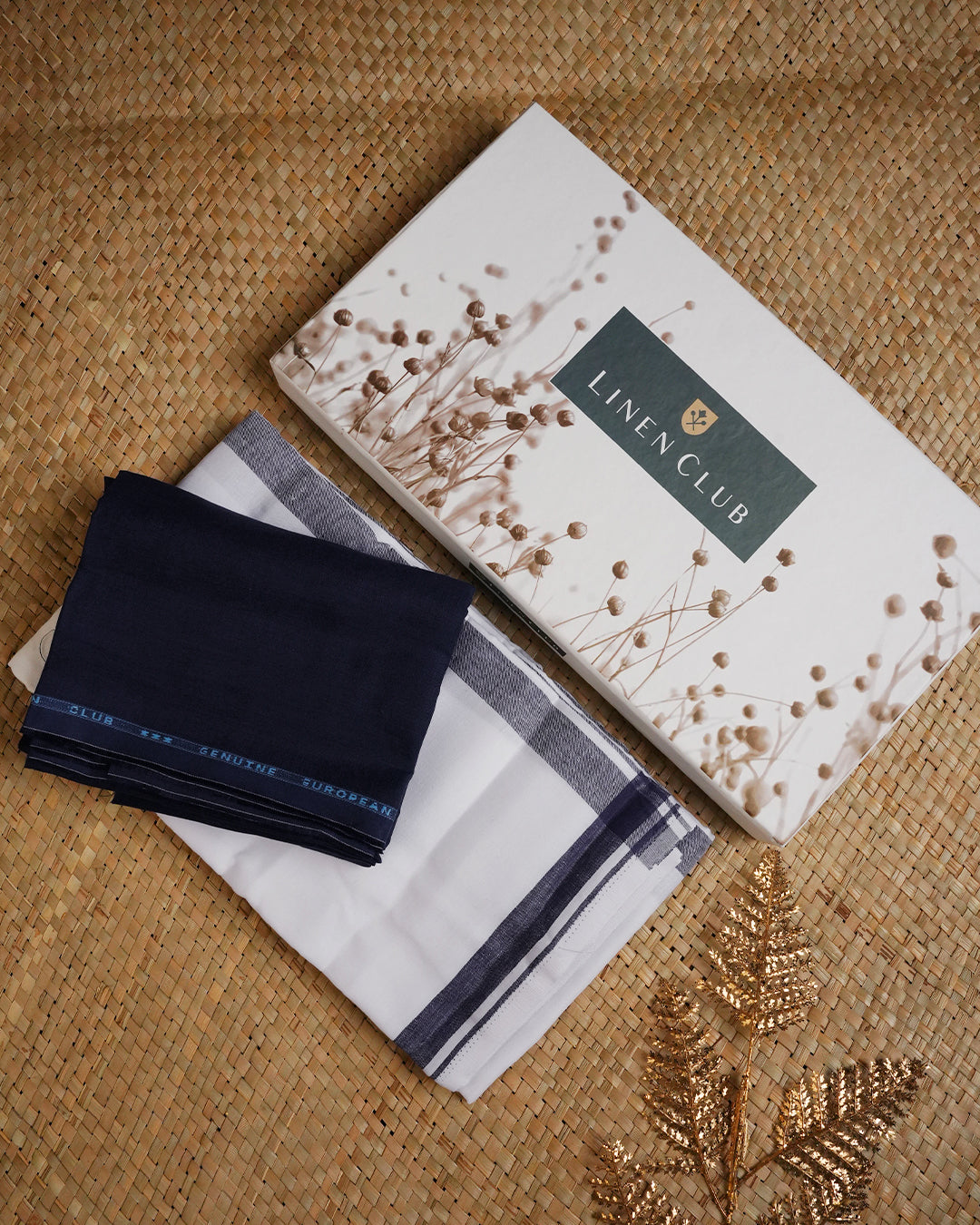 Navy Blue colour linen shirt material with matching Single Dhoti Set.