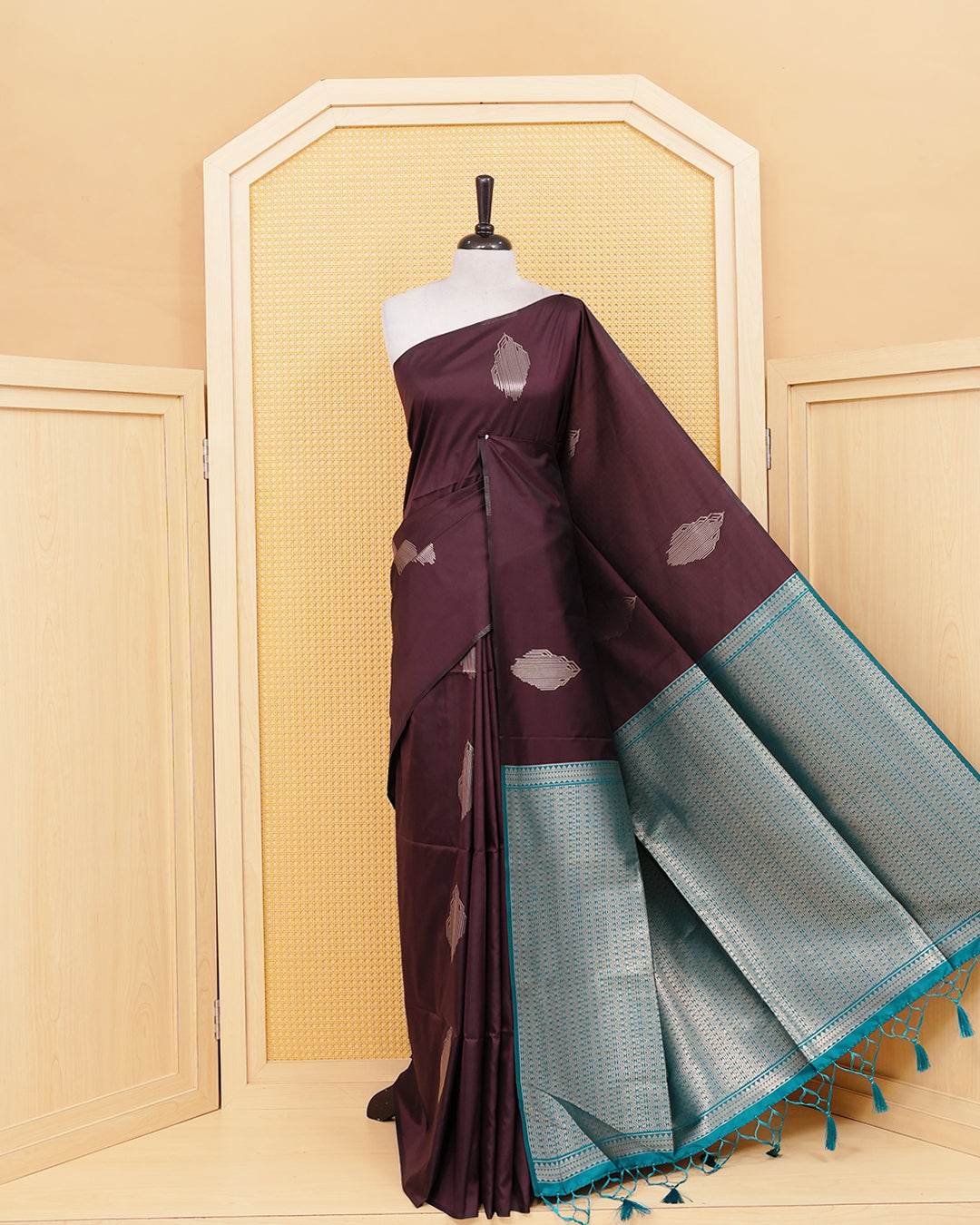 Dark brown colour soft silk saree