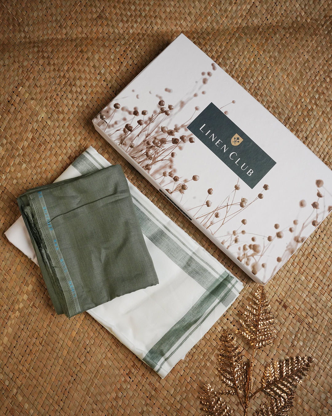 Sage Green colour linen shirt material with matching Single Dhoti Set.