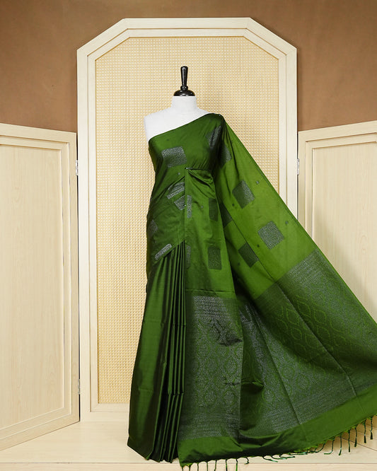 Forest green colour soft silk saree