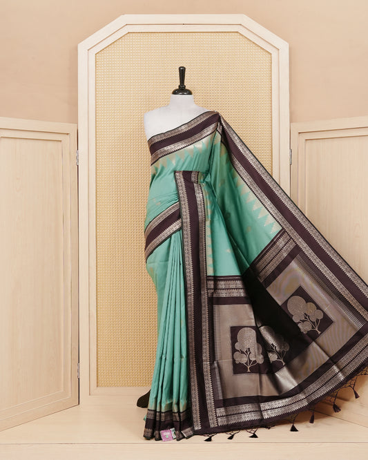 Mint green colour soft silk saree