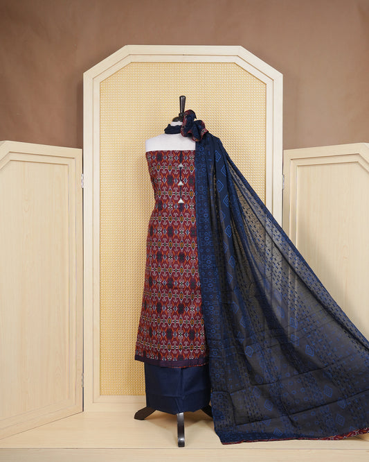 Brown Colour Cotton Salwar Material Featuring Print Pattern on body, Paired With Matching Bottom & Elegant Dupatta