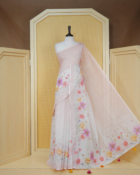 Peach colour linen tissue saree.