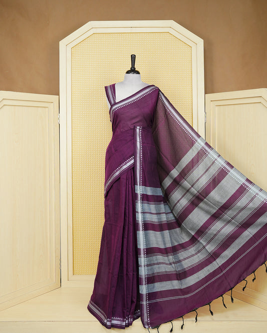 Purple & gray colour mul cotton saree