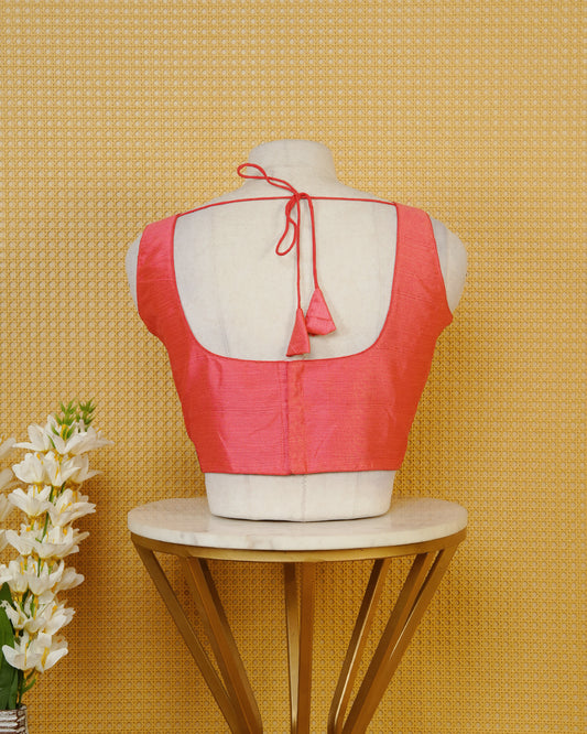 Pink Colour Plain Blouse Featuring A Classic U Neckline, Sleeveless Design, And A Simple, Clean Finish.