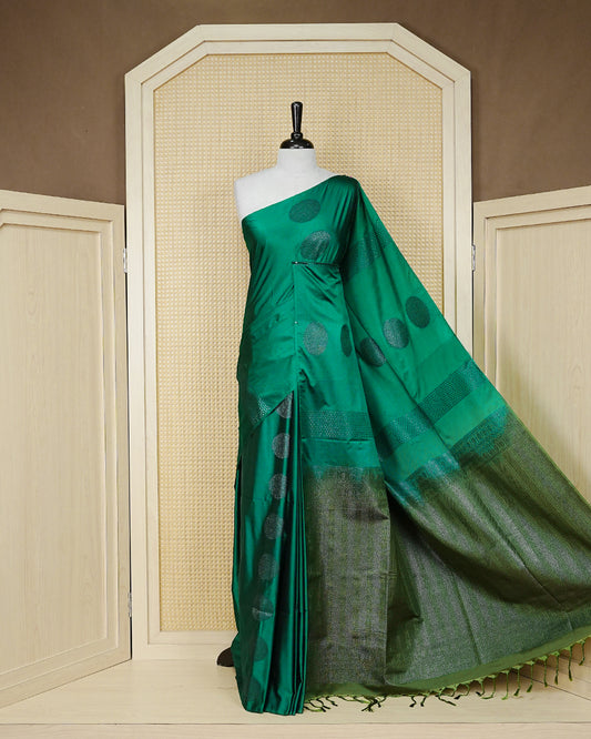 Emerald green colour soft silk saree