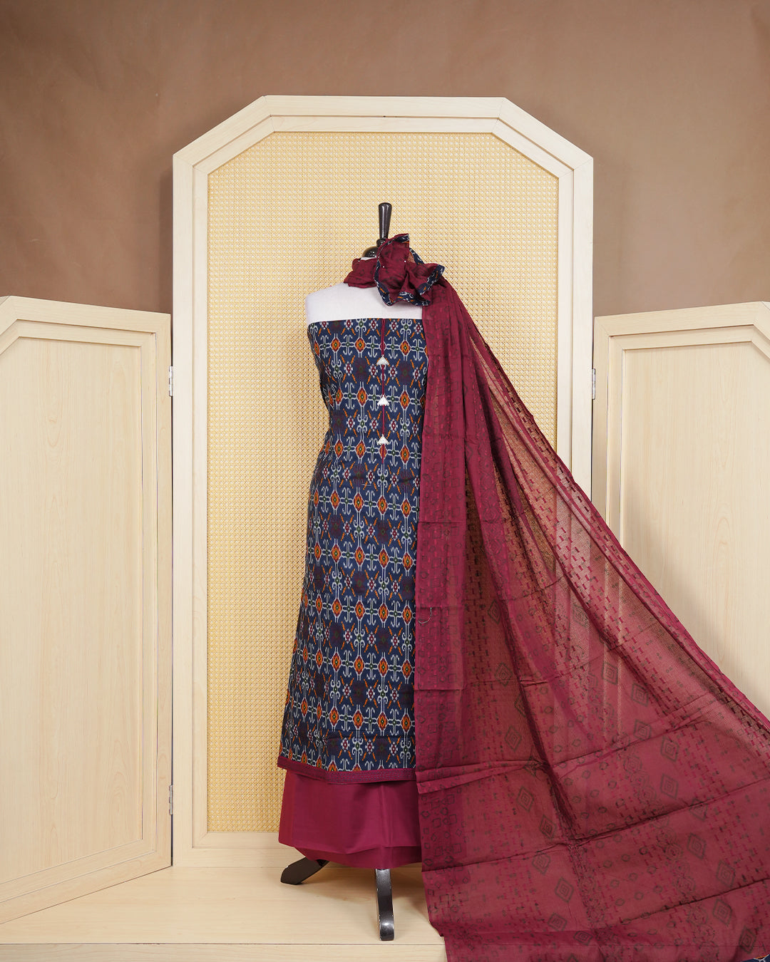 Blue Colour Cotton Salwar Material Featuring Print Pattern on body, Paired With Matching Bottom & Elegant Dupatta