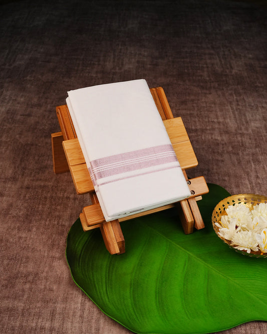 Off White Colour Cotton Double Dhoti Finished With A Classic Rose kara.