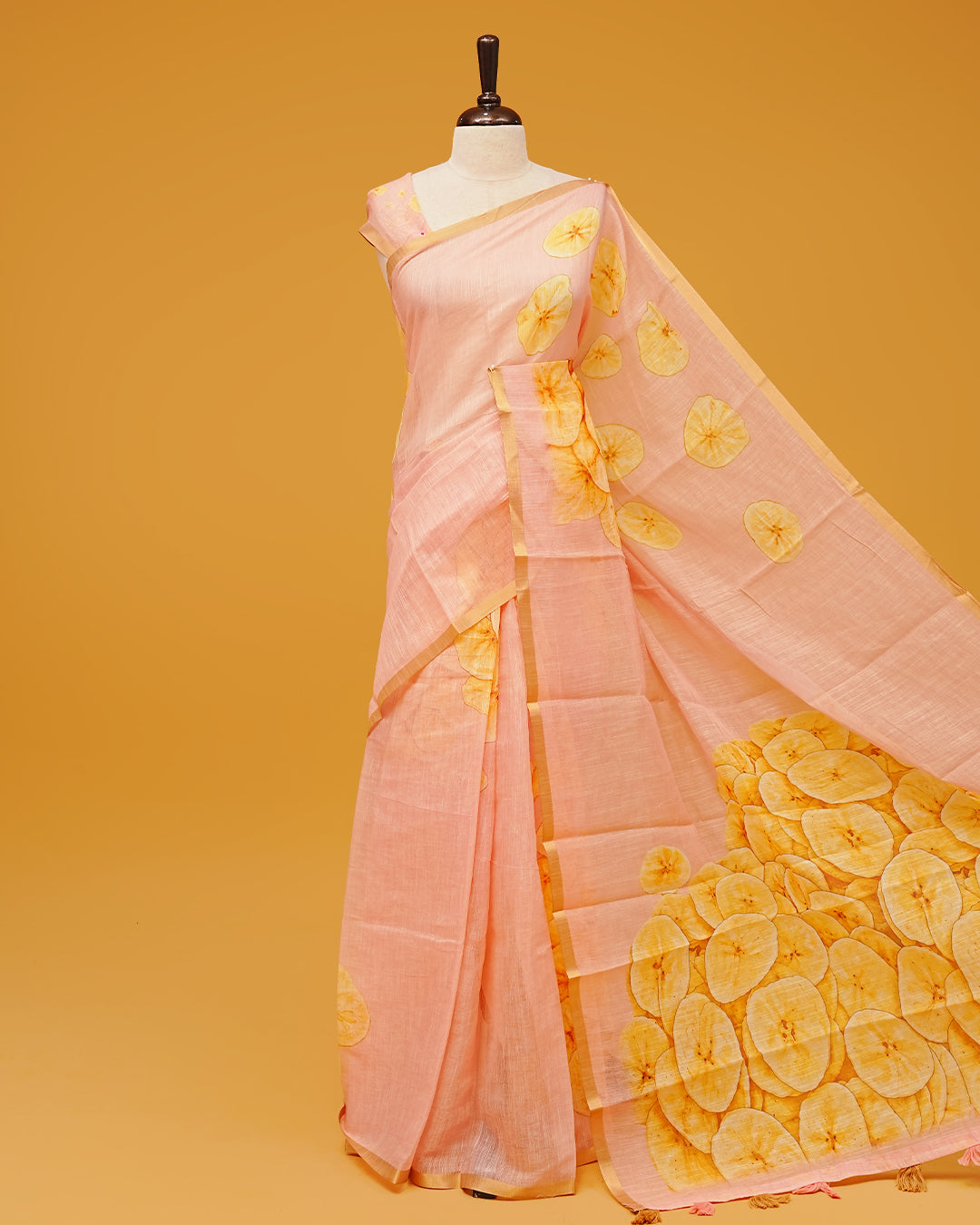 Light Pink Colour Semi Linen Saree featuring Chips prints, paired with matching printed blouse piece.