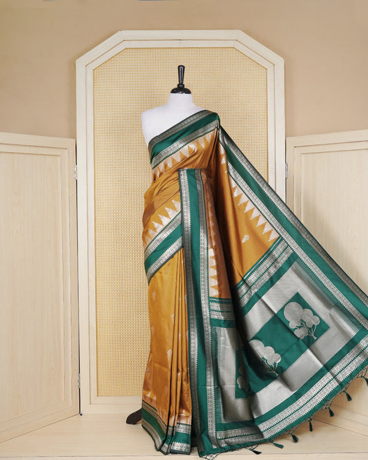 Mustard yellow colour soft silk saree