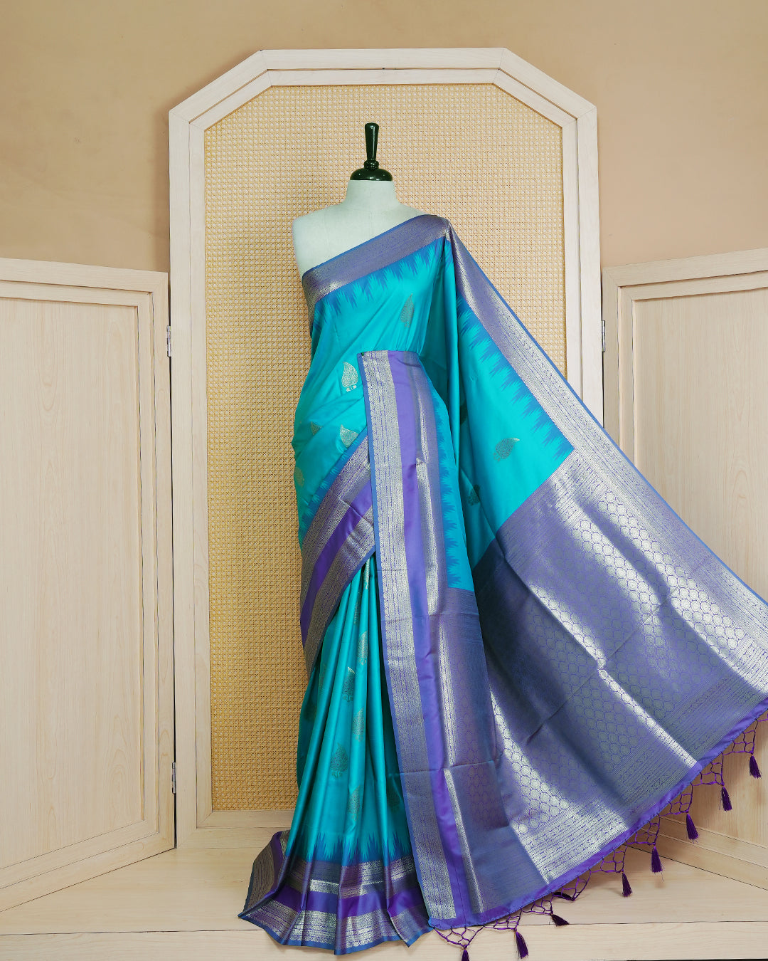 Sea blue colour soft silk saree