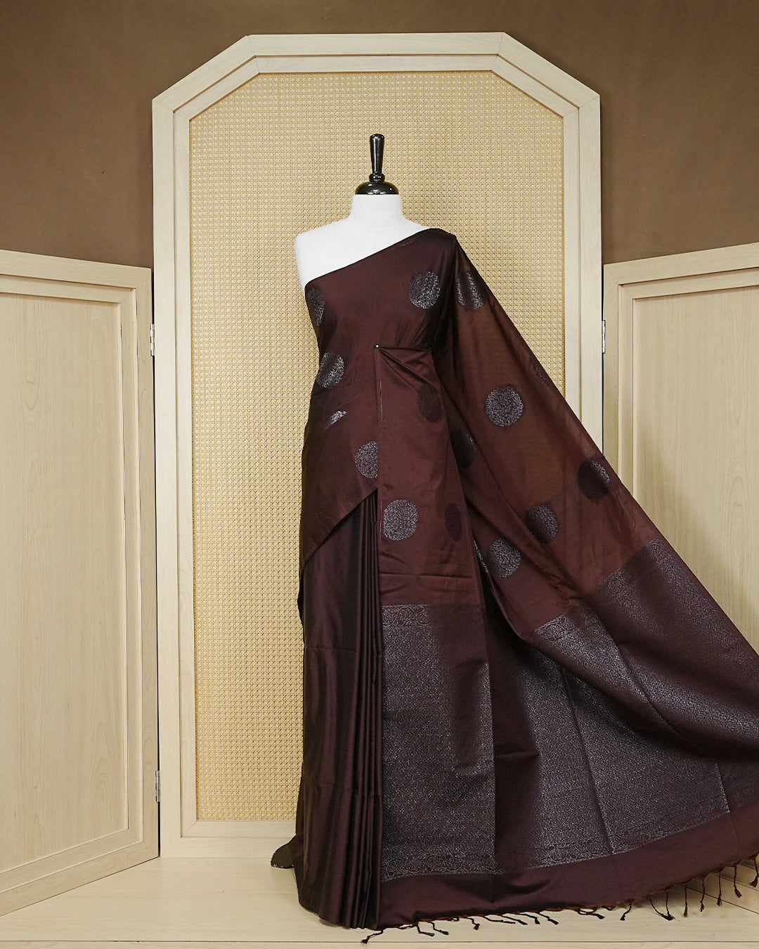 Dark coffee brown colour soft silk saree