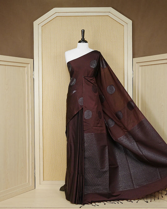 Dark coffee brown colour soft silk saree