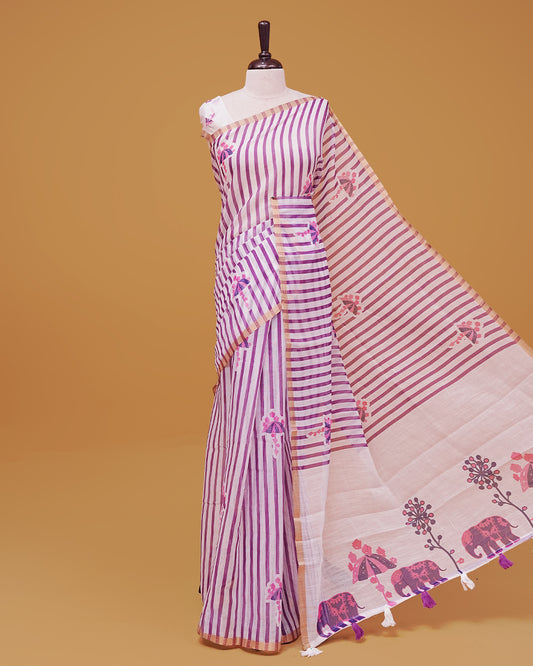 white colour semi linen saree