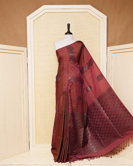 Maroon & green colour double shade soft silk saree