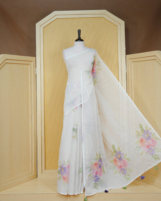 Light Lavender colour linen tissue saree.